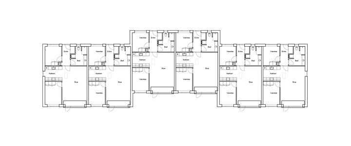 Lejlighederne bliver 3-værelses på 85 m², hvor køkken og stue er i åben forbindelse med hinanden med udgang til terrasse